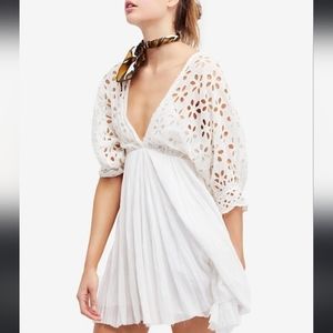 Free People white bella note eyelet babydoll dress S P
